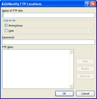 Type the complete address for an FTP site and the password.