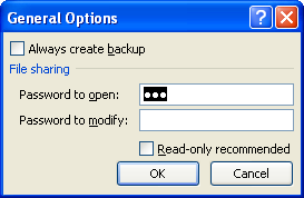 Type a password in the Password to open box or the Password to modify box.