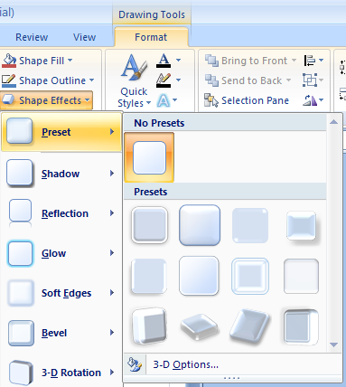 Click the Shape Effects button and then point to Preset.