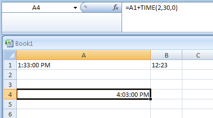 Input the formula: =A1+TIME(2,30,0)