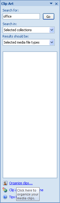 Click Organize clips at the bottom of the Clip Art task pane.