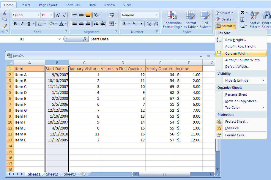 Microsoft Excel 2007 Autofit Column Widths
