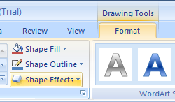 Click the WordArt. Click the Format tab under Drawing Tools. Click the Text Effects button