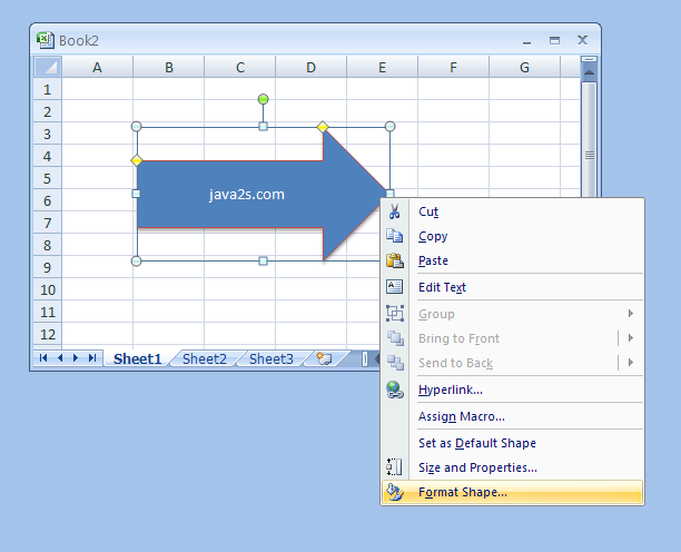 Right-click the shape and then click Format Shape.