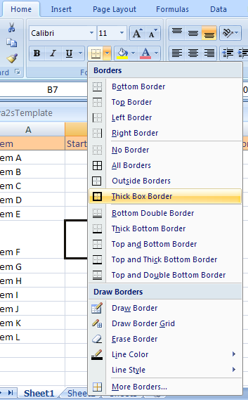 Select a border from the submenu.