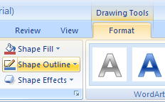 Click the WordArt. Click the Format tab under Drawing Tools. Click the Text Outline button arrow.