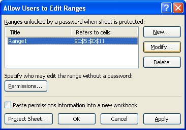 To modify or delete a range, click a range, and then click Modify or Delete.