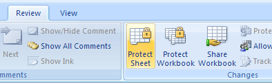 Click the Review tab. Then click the Protect Sheet button.