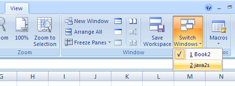 Click the View tab. Click Switch Windows, and then click the workbook name you want.