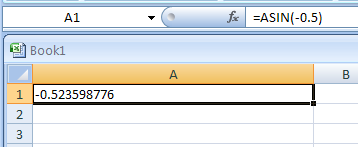 Input the formula: =ASIN(-0.5)