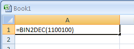 BIN2DEC(Number) converts a binary number to decimal