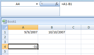 Input the formula: =A1-B1