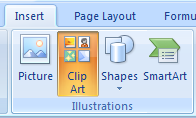 Click the Insert tab. Click the Clip Art button. Click Organize Clips.