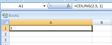 Input the formula: =CEILING(2.5, 1)