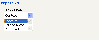 Click the Text Direction list arrow and then select a direction: Context, Left-to-Right, or Right-to-Left. Click OK.