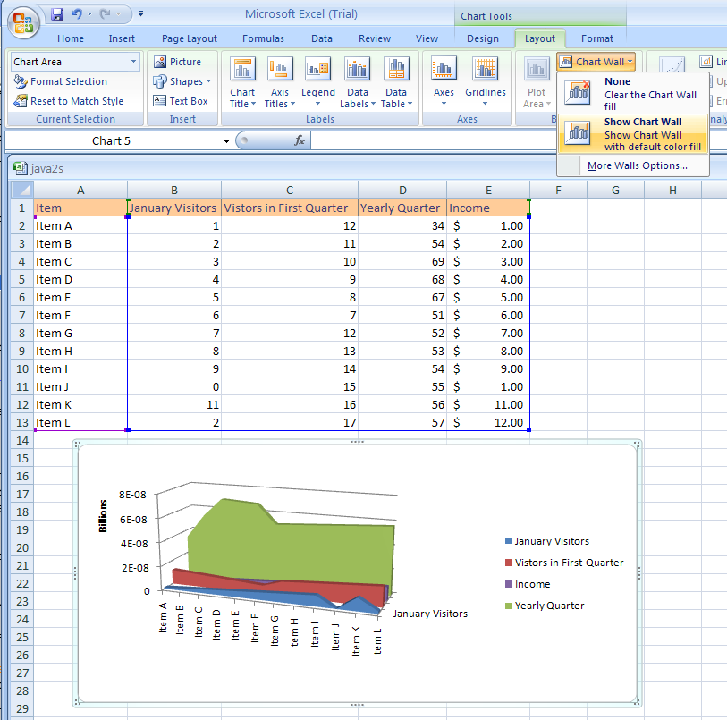 Click Chart Wall to show/hide the chart wall.