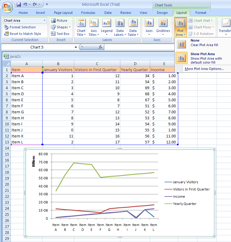 Click Plot Area to show/hide the plot area.