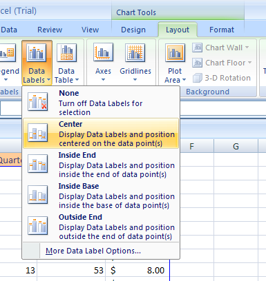 Or click More Data Label Options to set custom data label options.
