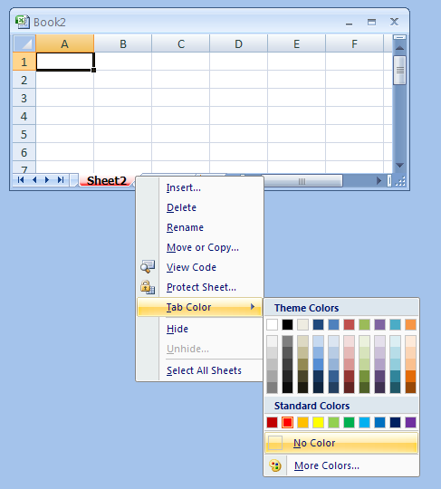Excel: Change the color of the sheet tab names