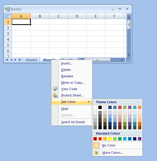 Change the color of the sheet tab names : Workbook Workbook Worksheet