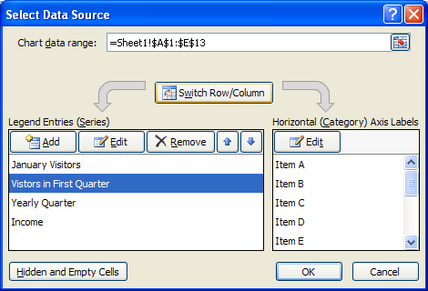 To switch data series position, click the Switch Row/Column button.