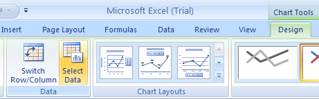 Click the chart. Click the Design tab under Chart Tools and then click the Select Data button.