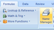 Click the Formulas tab. Click the Names Manager button.