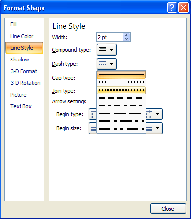 Click Line Style. Click Dash type