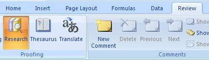 Click the Review tab. Click the Research button.