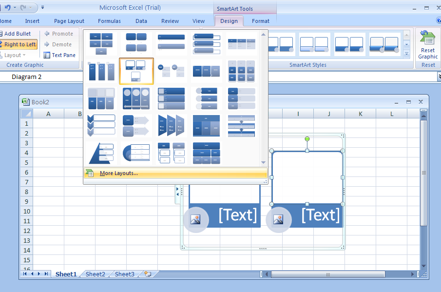 To view the entire list of diagram layouts, click More Layouts.