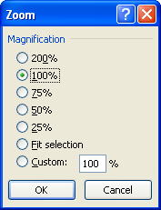 To zoom level, click to display the Zoom dialog box.