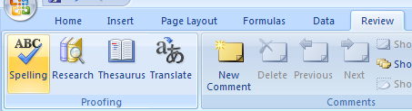 Click the Review tab. Click the Spelling button.