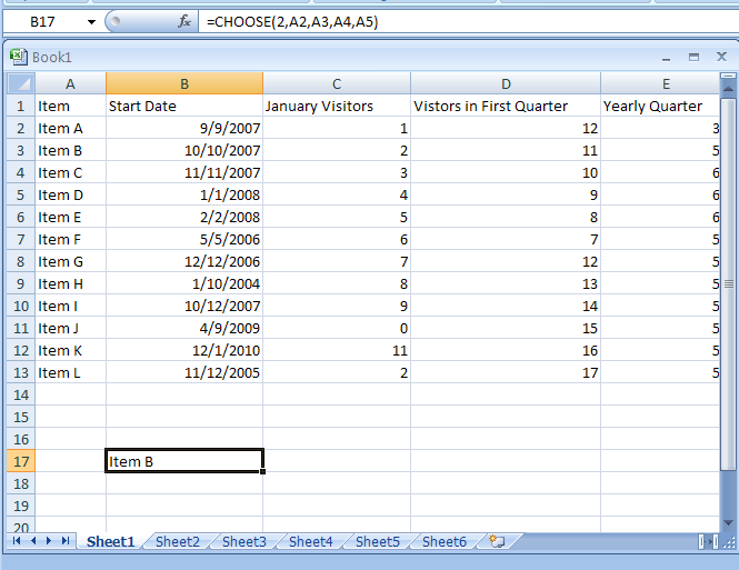 Input the formula: =CHOOSE(2,A2,A3,A4,A5)