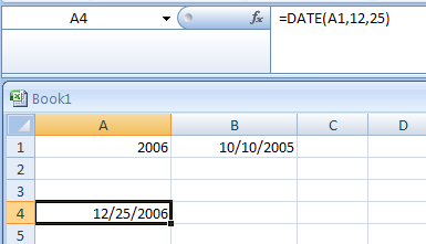 Input the formula: =DATE(A1,12,25)