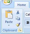 Click the Home tab. Click the Clipboard Dialog Box Launcher.