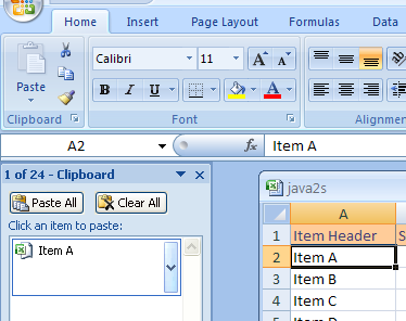 The data is copied into the first empty position on the Clipboard task pane.