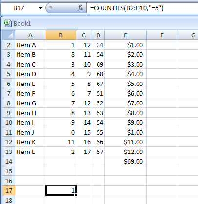 COUNTIFS(range1, criteria1,range2, criteria2...) counts the number of cells within a range that meet multiple criteria