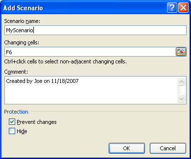 Type the cells you want to modify in the scenario.