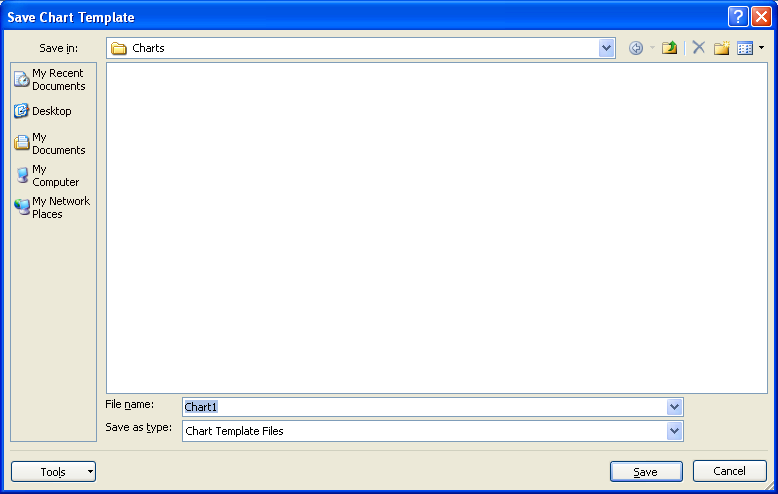 Make sure the Charts folder appears in the Save in box.
