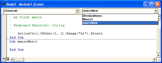 Click the Module window, and then type new Visual Basic commands.