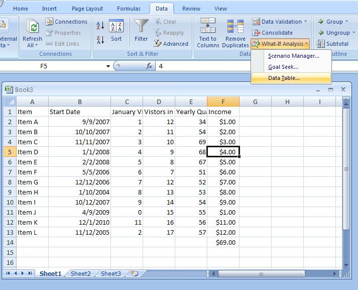 Click the What-If Analysis button, and then click Data Table.