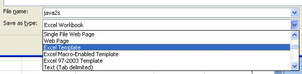 Click the Save as type list arrow. Select Excel Template to create a template for Excel 2007.