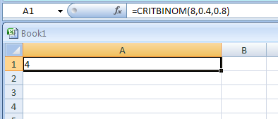 Input the formula: =CRITBINOM(8,0.4,0.8)