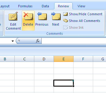 Click the cell with the comment you want to delete. Click the Review tab. Click the Delete Comment button.