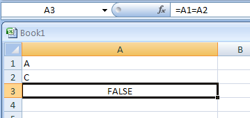 Input the formula: =A1=A2