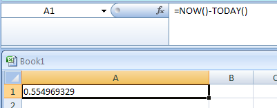 Input the formula: =NOW()-TODAY()