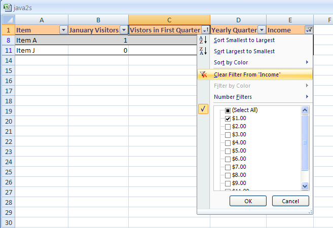 To clear a filter, click the list arrow of the field, and then click Clear Filter From <Column Name>.