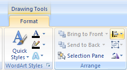 Select the objects. Click the Format tab under Drawing Tools. Click the Align button.