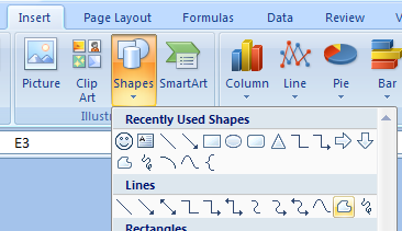 Click the Insert tab. Click the Shapes button and then select Freeform in the Shapes gallery.