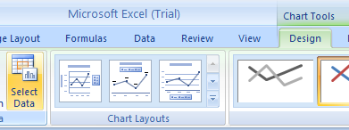 Click the chart. Click the Design tab. Click the Select Data button on the Design tab under Chart Tools.